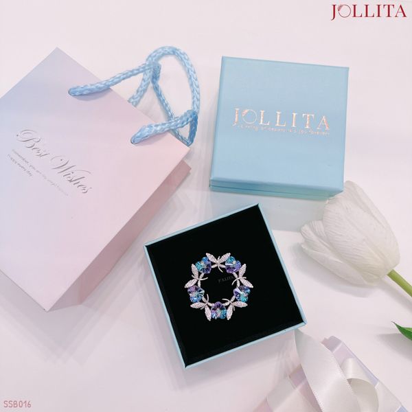  Set quà tặng cài áo vòng hoa bướm đính đá pha lê Tím cao cấp sang trọng 