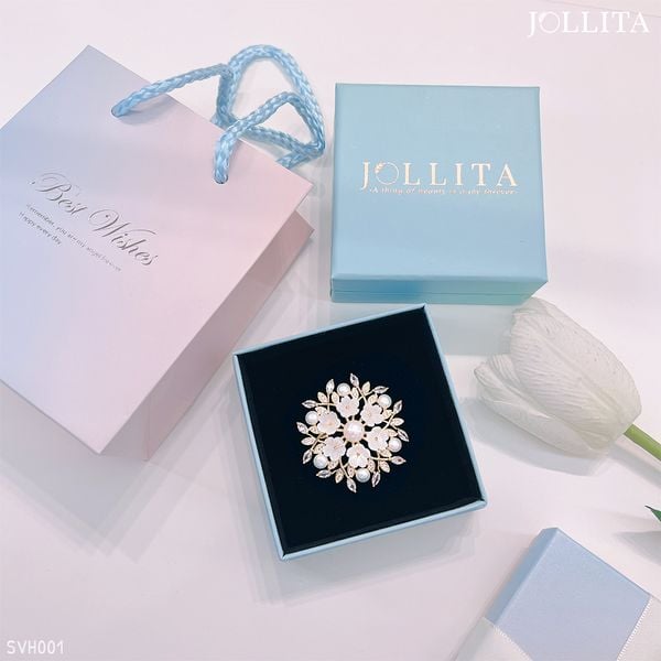  Set quà tặng cài áo chùm hoa đính đá ngọc trai sang trọng 