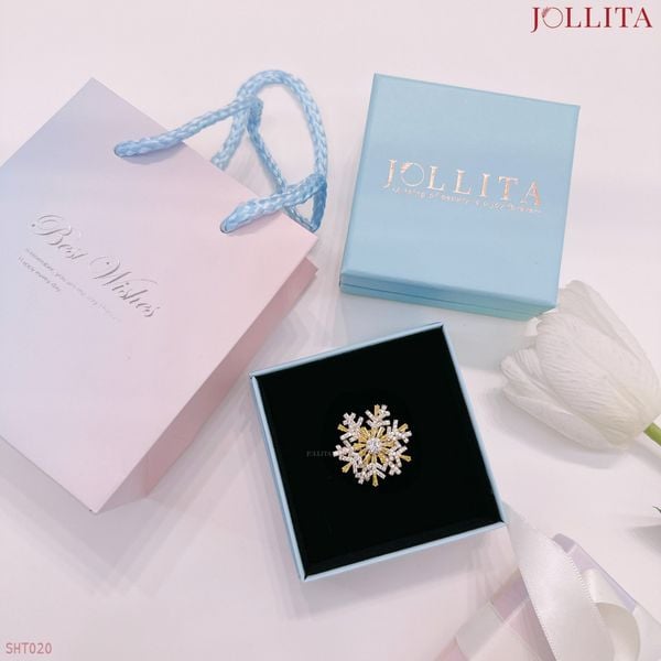  Set quà tặng 20/11 cài áo bông tuyết xoay đính đá vàng tinh tế cao cấp 