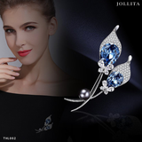  Trâm cài áo hoa loa kèn đính pha lê xanh sang trọng 