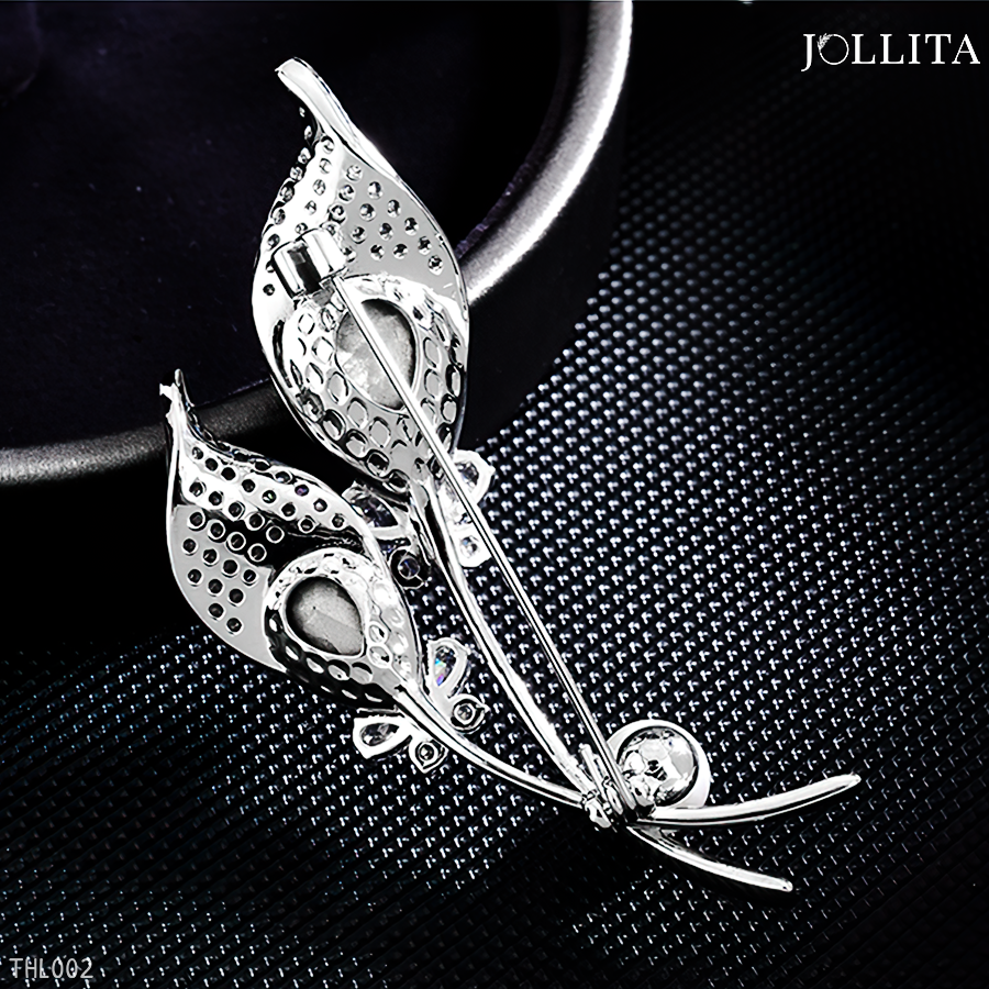  Trâm cài áo hoa loa kèn đính pha lê xanh sang trọng 