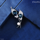  Trâm cài áo hoa loa kèn đính pha lê xanh sang trọng 