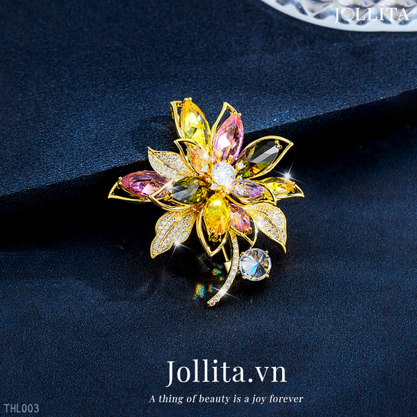  Trâm cài áo lá phong mùa thu đính đá zircon sang trọng 