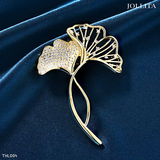  Trâm cài áo lá bạch quả dát đá zircon cao cấp 