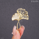  Trâm cài áo lá bạch quả dát đá zircon cao cấp 