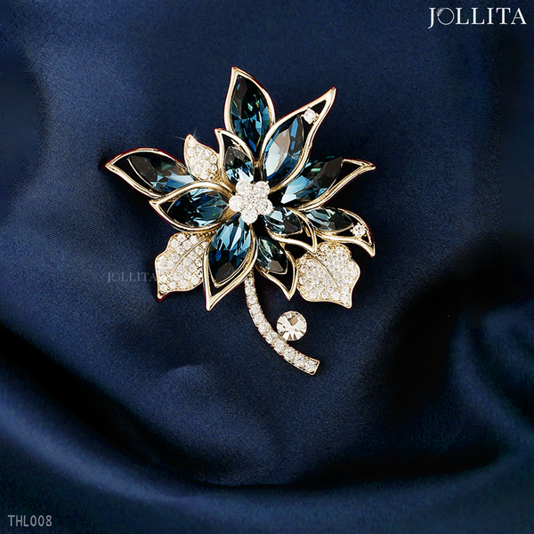  Trâm cài áo lá hồng ngọc đính đá zircon cao cấp 