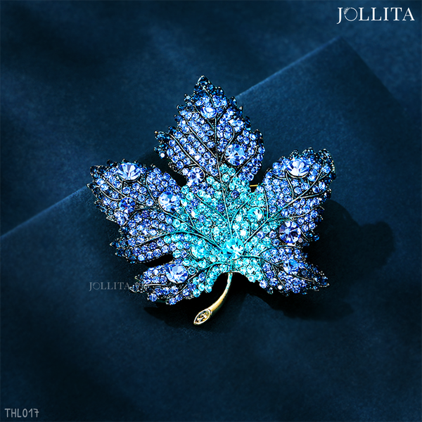  Trâm cài áo lá phong xanh đính đá zircon sang trọng 