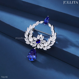  Trâm cài áo vòng hoa oliu đính đá pha lê xanh cao cấp 