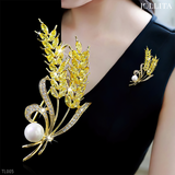  Trâm cài áo Bông lúa vàng dát đá đính ngọc trai cao cấp 