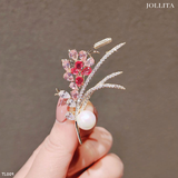  Trâm cài áo nhành lúa hồng đính đá zircon cao cấp 