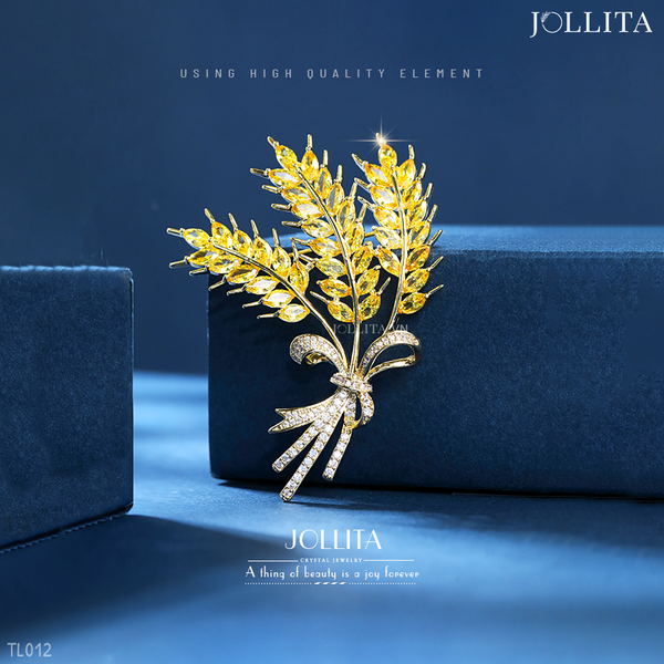  Trâm cài áo bông lúa vàng đính đá cao cấp 