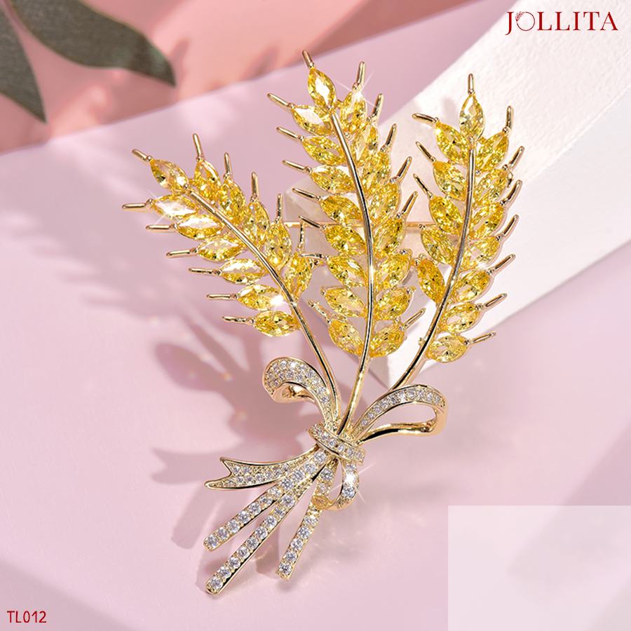  Trâm cài áo bông lúa vàng đính đá cao cấp 