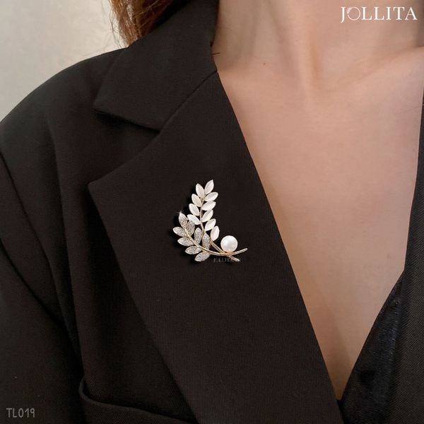  Trâm cài áo nhành lá tài lộc khảm ngọc thanh tú 