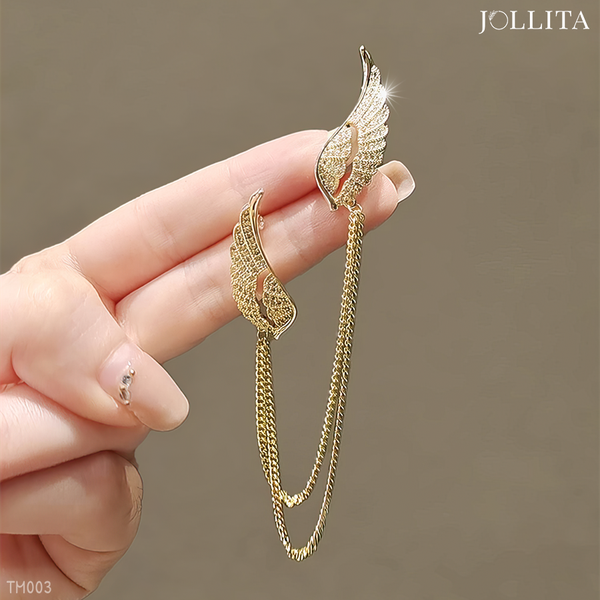  Trâm cài áo đôi cánh tung trời dát đá zircon cao cấp 