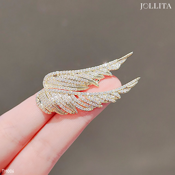  Trâm cài áo đôi cánh dát đá zircon cao cấp 