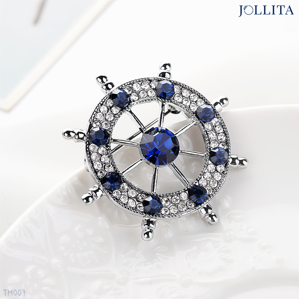  Trâm cài áo bánh lái đính đá xanh cao cấp 