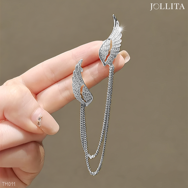  Ghim Cài áo đôi cánh tung trời dát đá zircon cao cấp 