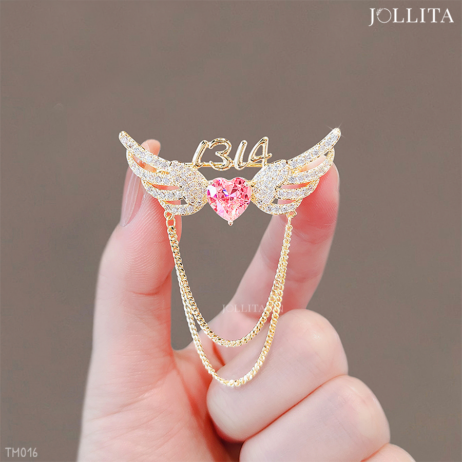  Trâm cài áo đôi cánh thiên thần dát đá thanh lịch 