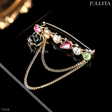  Trâm cài áo chuỗi hoa đính đá tua rua cao cấp 