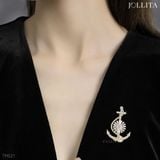  Trâm cài áo mỏ neo dát đá zircon cao cấp 