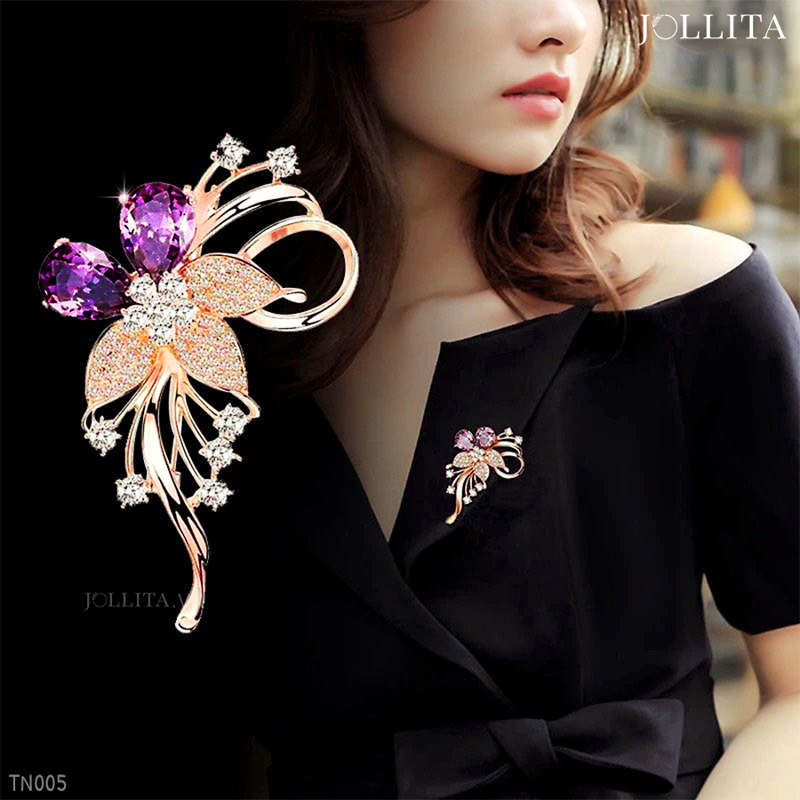  Trâm cài áo vest nơ hoa tím duyên dáng đính đá zircon cao cấp 