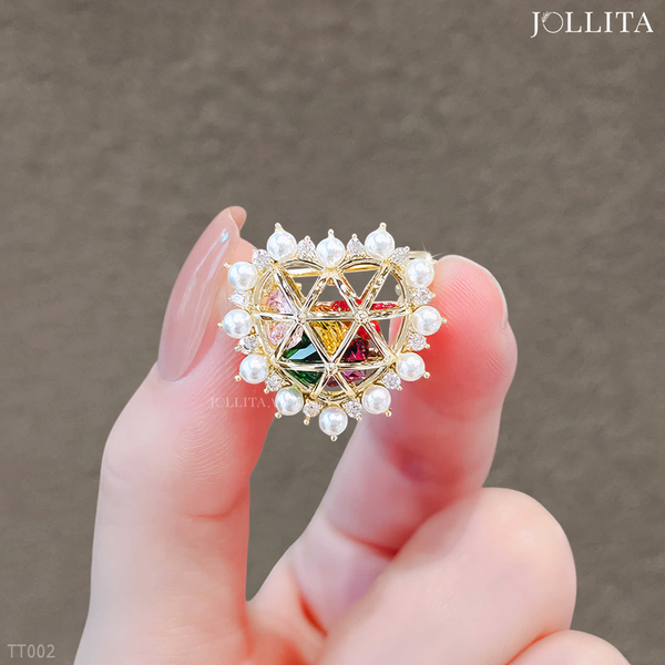  Ghim cài áo trái tim yêu thương đính ngọc trai thanh lịch 