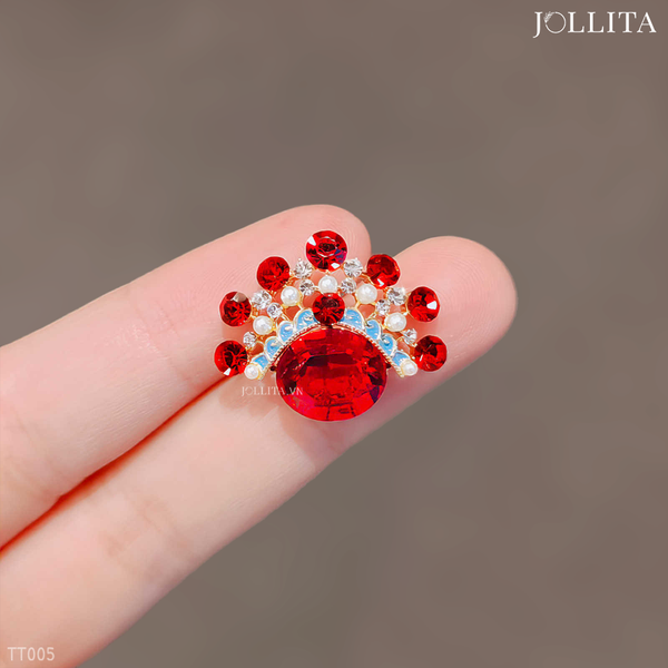  Trâm cài áo Vương miện đỏ cổ điển đính ngọc trai thanh lịch 