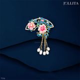  Trâm cài áo hoa quạt hoa mẫu đơn đính tua rua kiêu sa 