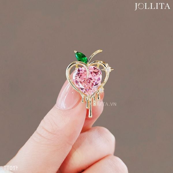  Ghim cài áo trái tim đính đá hồng thanh tú 