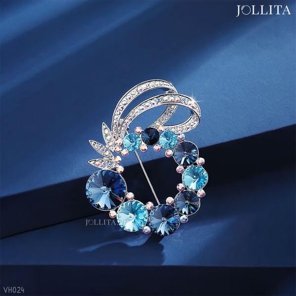  Trâm cài áo vòng hoa đính đá pha lê xanh sang trọng 