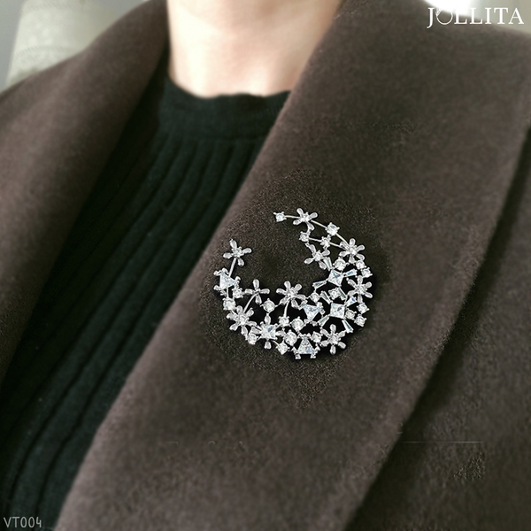  Trâm cài áo ánh trăng sao dát đá zircon sang trọng 