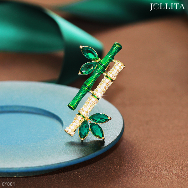  Trâm cài áo vest lũy tre xanh dát đá 