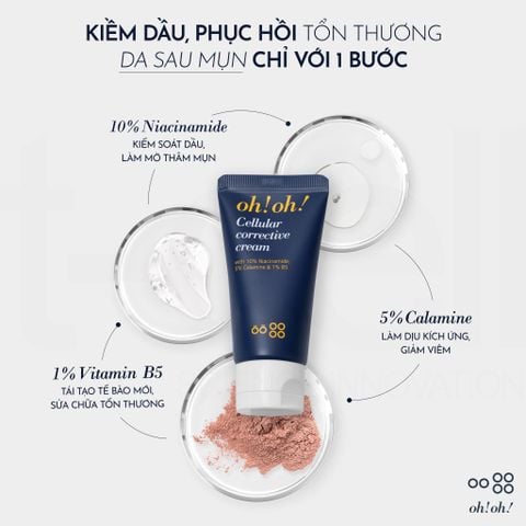  Kem Dưỡng Phục Hồi Da Tổn Thương Đa Năng oh!oh! Cellular Corrective Cream (with 10% Niacinamide, 5% Calamine, 1% B5) (30ml) 