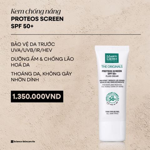  Combo Martiderm & oh! oh! Dưỡng Sáng & Bảo Vệ Toàn Diện 2 Món Proteos Screen SPF50+ Fluid Cream + Mặt Nạ Dưỡng Ẩm Chống Lão Hóa Da oh!oh! (1 miếng) 
