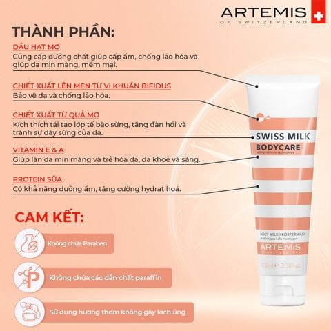  Sữa dưỡng sáng da toàn thân dành cho mọi loại da - ARTEMIS SWISS MILK Body Milk 100ml 