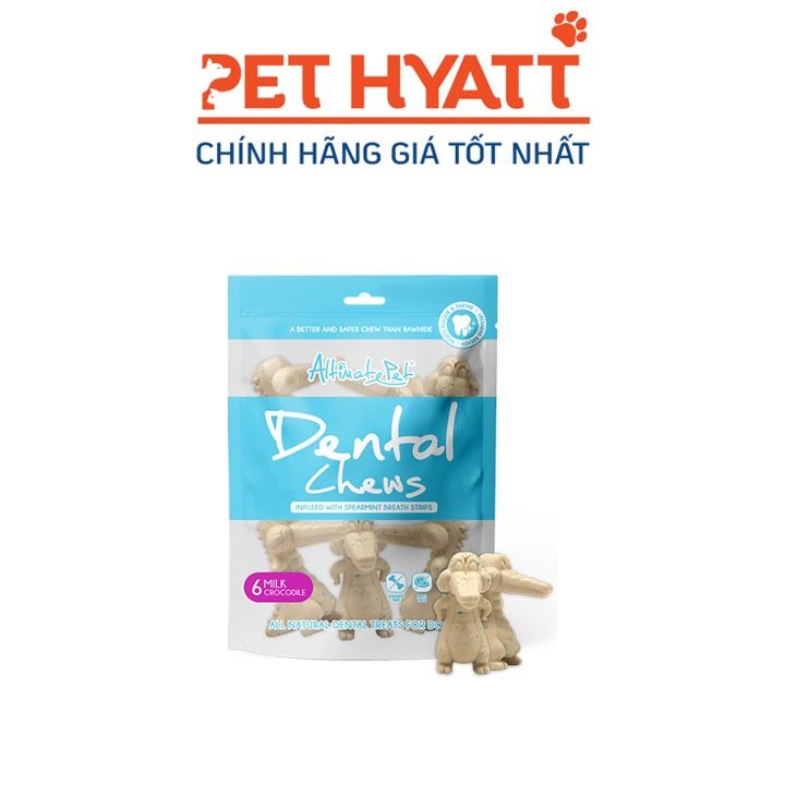 Bánh Thưởng Hình Xương Gặm Sạch Răng Cho Chó Hình Cá Sấu Vị Sữa ALTIMATE PET Dental Chews Milk Crocodile