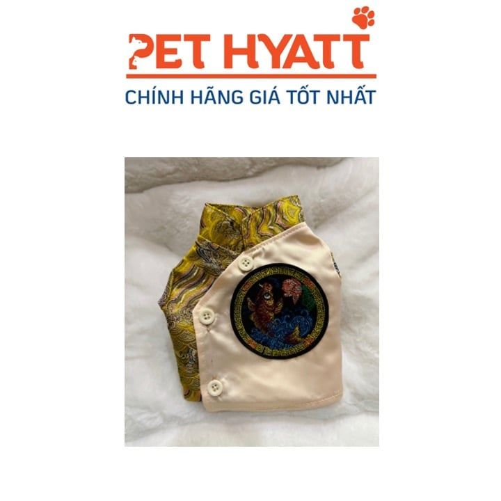 Áo Gấm Tết Vàng Thêu Hình Tròn