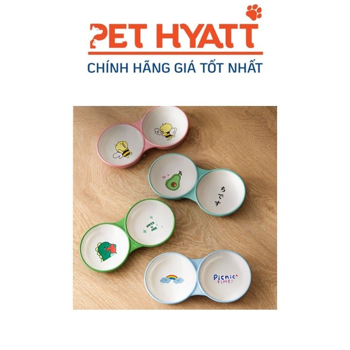 Bát Ăn Gốm Đôi Hình Hoạt Hình Cho Thú Cưng