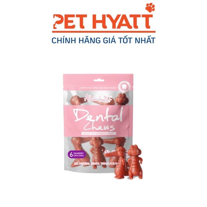 Bánh Thường Hình Xương Gặm Sạch Răng Cho Chó Hình Cá Sấu Vị Nam Việt Quốc ALTIMATE PET Dental Chews Cranberry Crocodile
