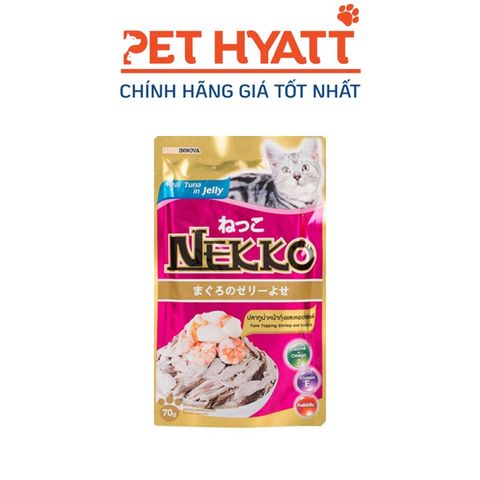  Pate Cho Mèo Vị Cá ngừ Phủ Tôm & Sò Điệp NEKKO REAL TUNA Tuna Topping Shrimp & Scallop 