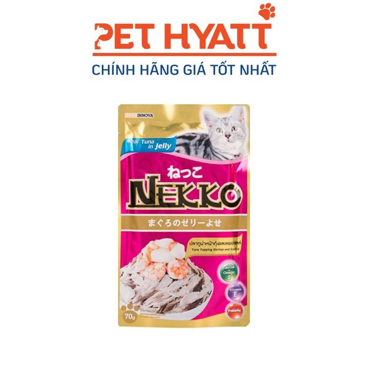 Pate Cho Mèo Vị Cá ngừ Phủ Tôm & Sò Điệp NEKKO REAL TUNA Tuna Topping Shrimp & Scallop