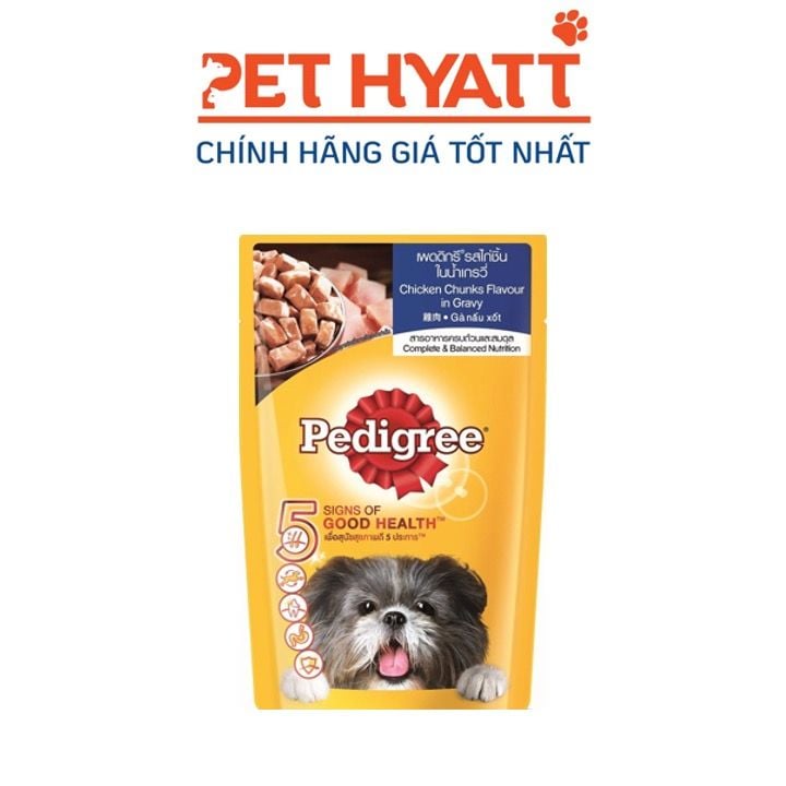 Pate Cho Chó Vị Gà Nấu Sốt PEDIGREE 5 SIGNS OF GOOD HEALTH Chicken Chunks Flavour in Gravy
