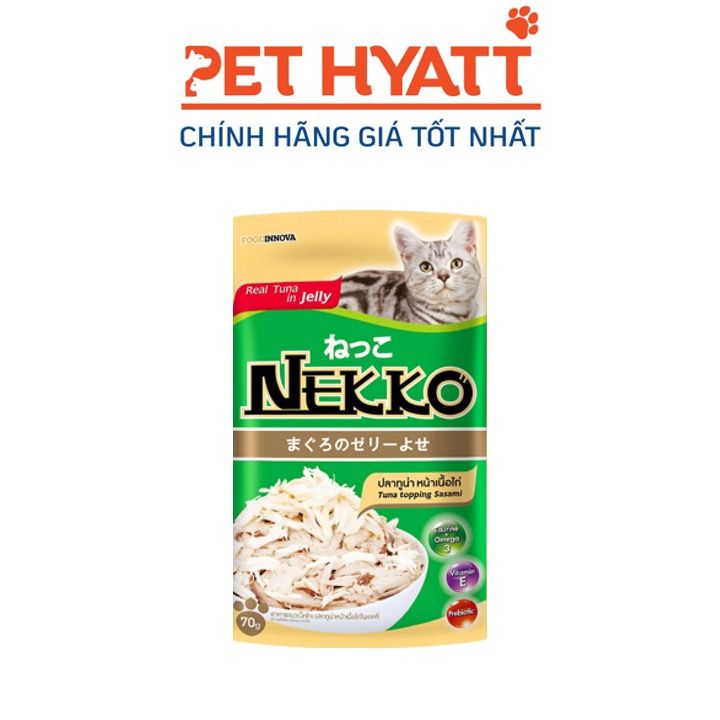 Pate Cho Mèo Vị Cá Ngừ Phủ Ức Gà Xé NEKKO REAL TUNA Tuna topping Sasami in Jelly