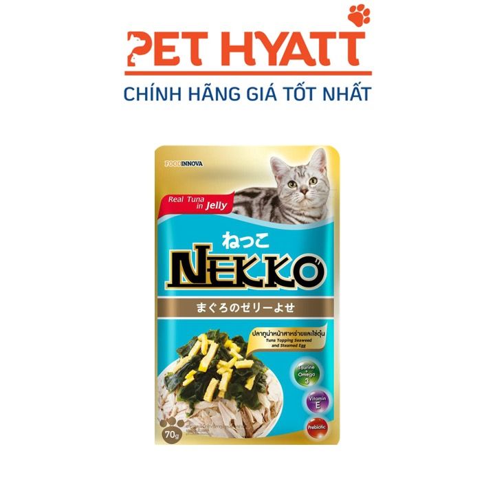 Pate Cho Mèo Vị Cá Ngừ Phủ Rong Biển & Trứng Hấp NEKKO REAL TUNA Tuna Topping in Seaweed & Steam Egg