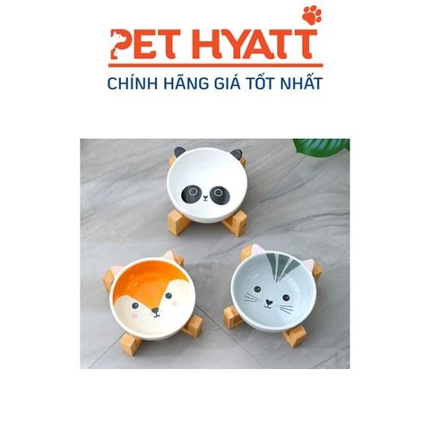  Bát Ăn Gốm Đế Gỗ Cho Thú Cưng 