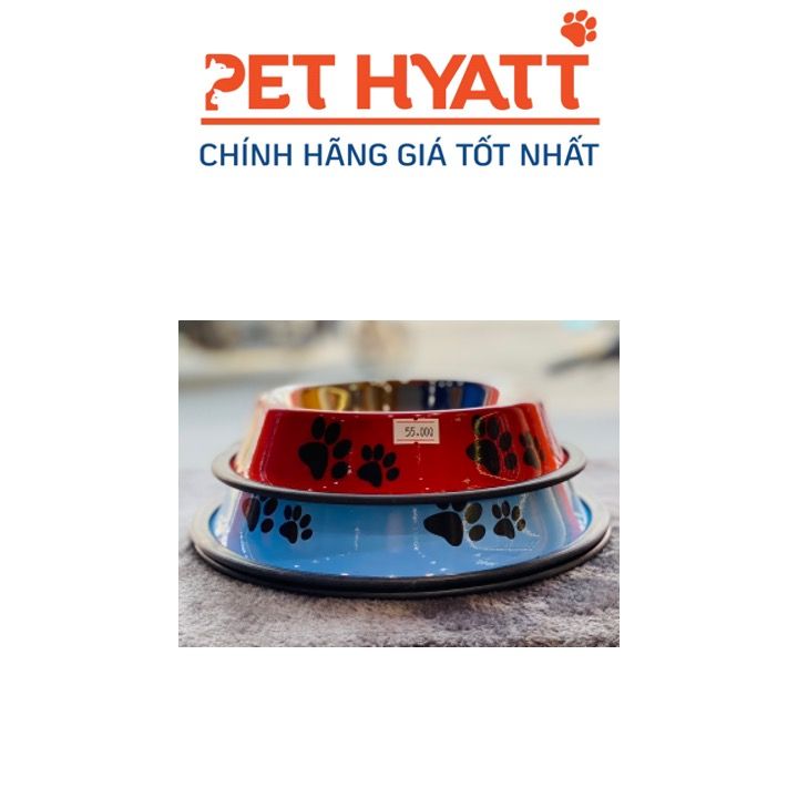 Bát Ăn Inox Có Màu In Hình Chân Cún Cho Thú Cưng