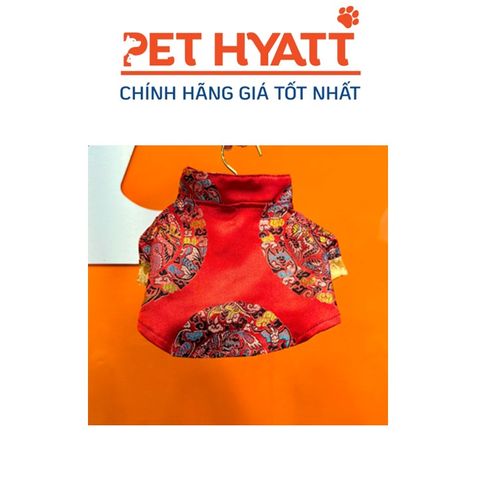  Áo Gấm Đỏ Tết Phối Tay Vàng Cho Thú Cưng 