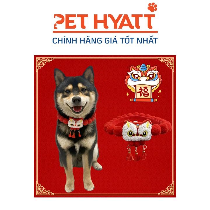 Vòng Cổ Dán Tết Kiểu Dán Bông Tròn Cho Thú Cưng (S-M)