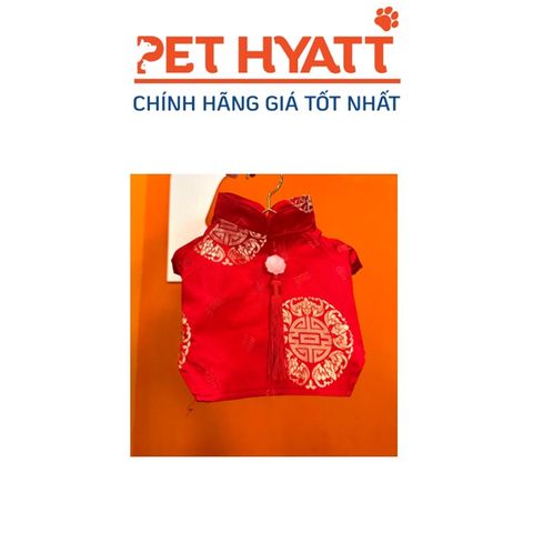  Áo Dài Tết Đỏ Đính Kèm Ngọc Bội Cho Thú Cưng 