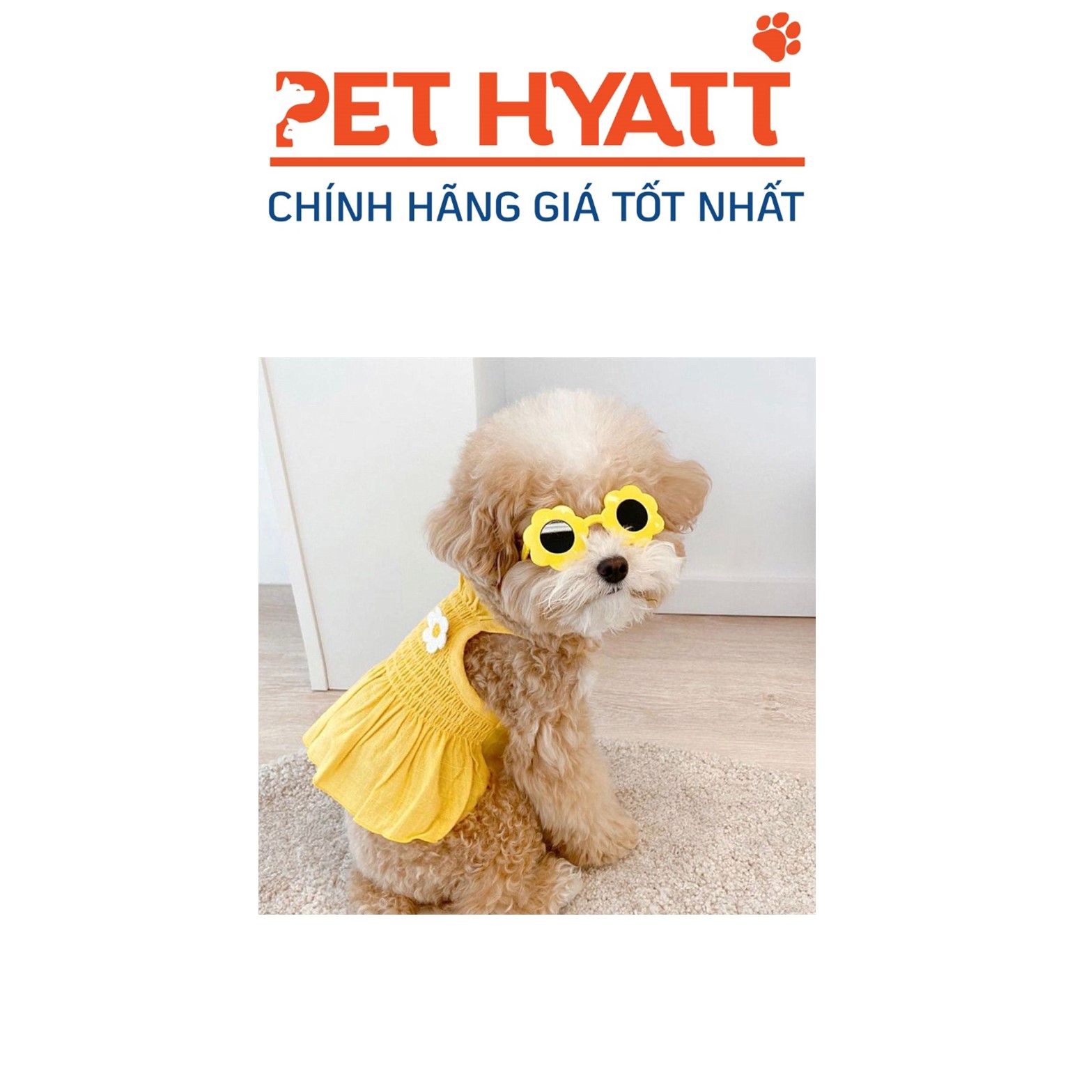 Đầm 2S Vàng Vải Nhún Đính Hoa Cho Thú Cưng